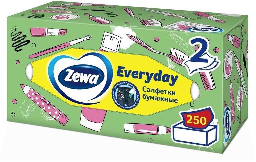 Салфетки бумажные Zewa косметические Everyday 2 слоя, 250 шт (8679)