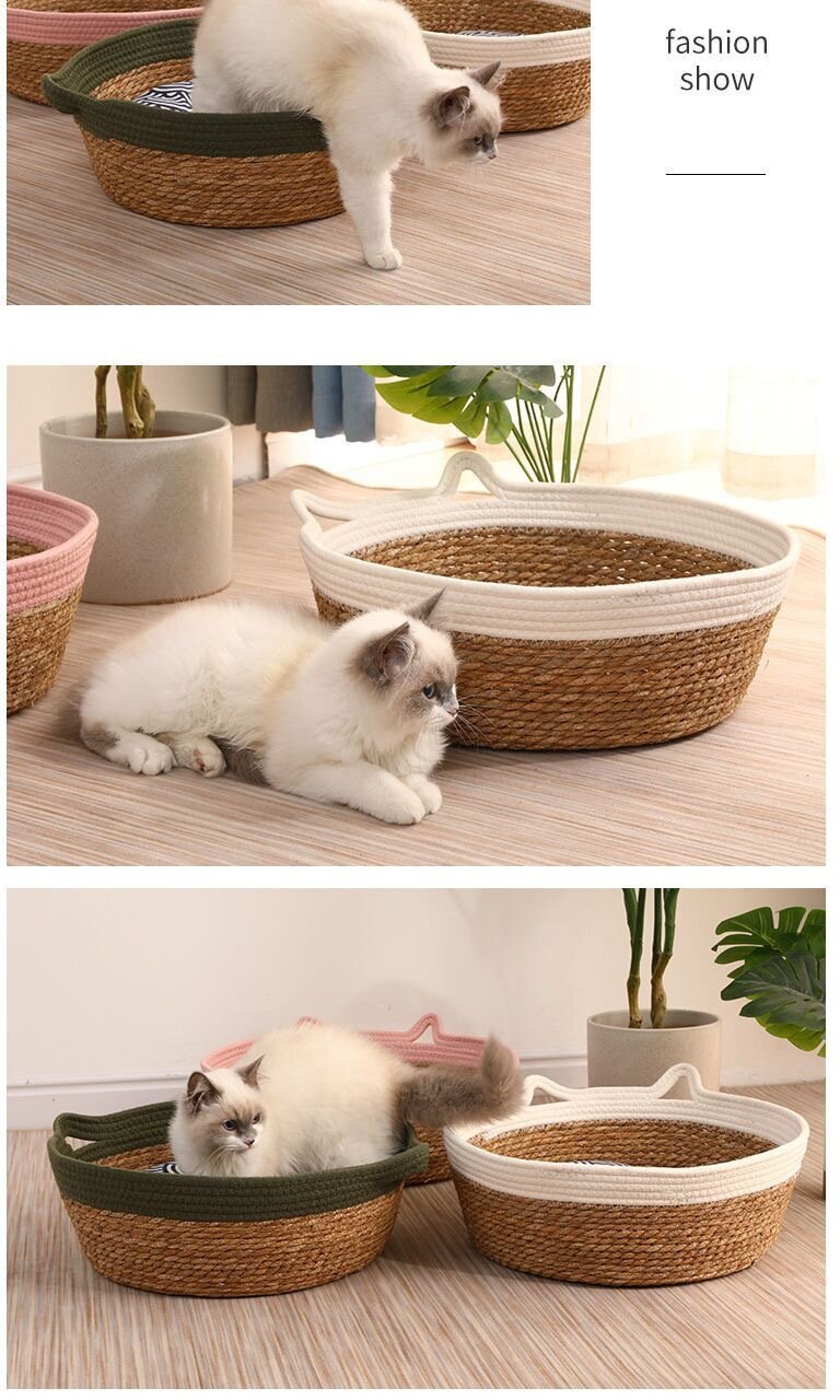 Лежанка-корзинка зеленая с кошачьими ушами с мягкой подушкой 450x450x150 - фотография № 5