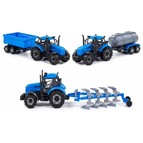 Игровой набор Сельхозтехника - с 3-мя синими тракторами