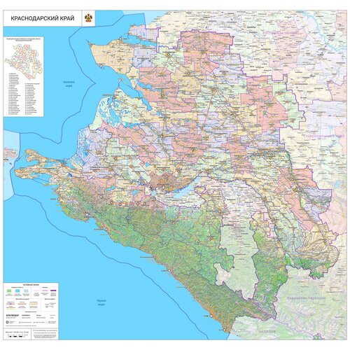 настенная карта Краснодарского края 125 х 120 см (на самоклеющейся пленке)