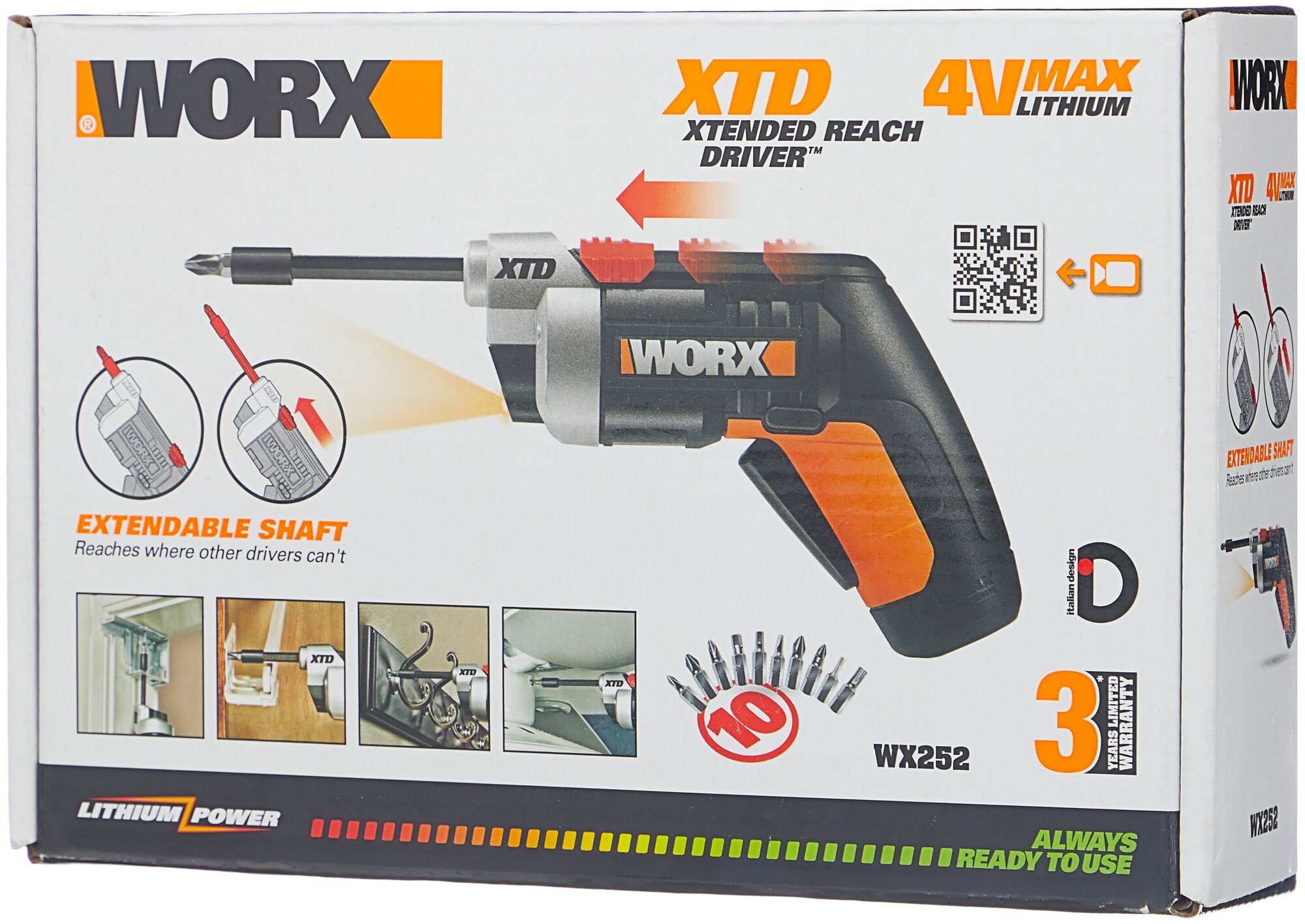 Отвертка WORX WX252 4V XTD аккумуляторная с 1,5Ач батареей и 0,4А зарядкой - фотография № 4