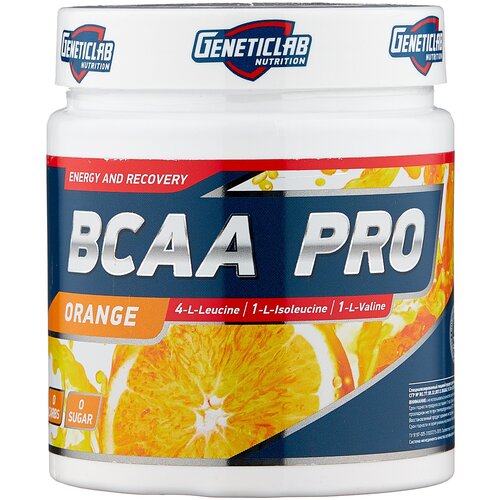 Аминокислота Geneticlab Nutrition BCAA Pro, апельсин, 250 гр. аминокислота geneticlab nutrition bcaa 2 1 1 вишня 250 гр