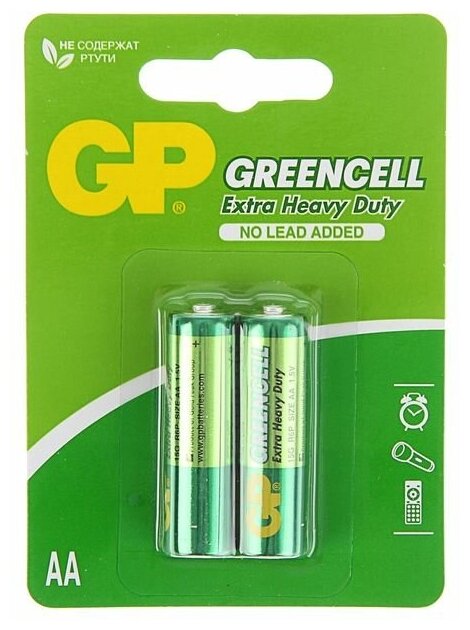 GP Батарейка солевая GP Greencell Extra Heavy Duty AA R6-2BL 1.5В блистер 2 шт.