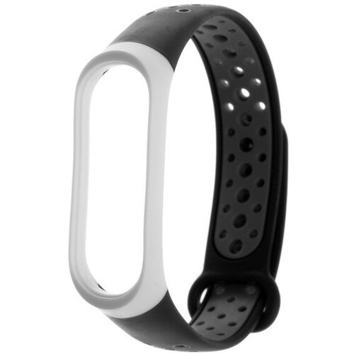 Ремешок для фитнес-браслета Mi Band 3/4 LuazON, с перфорацией, черно-белый