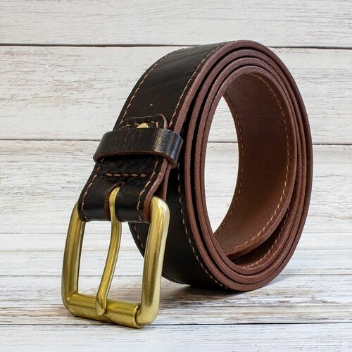 фото Ремень чёрный бык, натуральная кожа, латунь, подарочная упаковка, длина 128 см., мультиколор