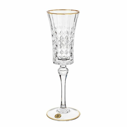 Набор 6 фужеров 150мл Lady Diamond Eclat Голд Бокалы Стекло Прозрачный Золотой Для шампанского вина коктейлей Посуда в подарок