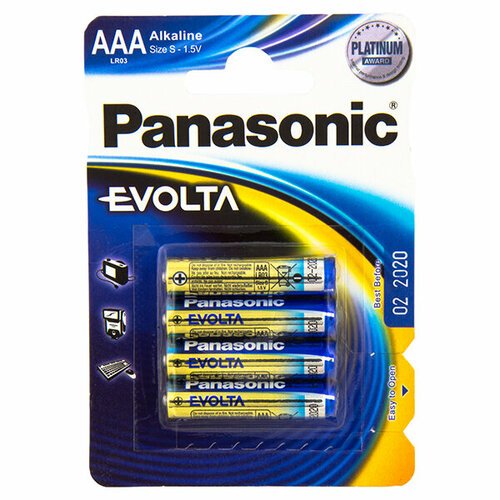 Батарейки алкалиновые Panasonic Evolta LR03EGE/4BP AAA LR6 1,5В 4шт батарейка panasonic evolta 6lr61ege 1bp 6lr61 bl1
