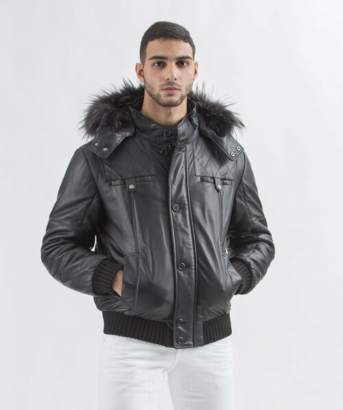 Кожаная куртка Gallotti, мужская, демисезон/зима, силуэт прямой, утепленная, ветрозащитная, карманы, быстросохнущая, подкладка, герметичные швы, манжеты, водонепроницаемая, внутренний карман, капюшон, съемный капюшон, размер 54, черный