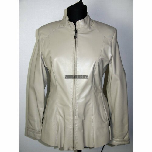 Кожаная куртка , демисезон/лето, средней длины, силуэт прилегающий, карманы, размер 46, серый