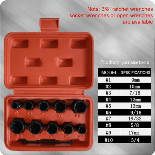 Набор головок-экстракторов для поврежденных болтов/гаек MNN, 10 штук