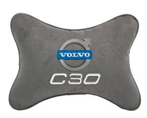 Подушка на подголовник алькантара L.Grey с логотипом автомобиля VOLVO C30