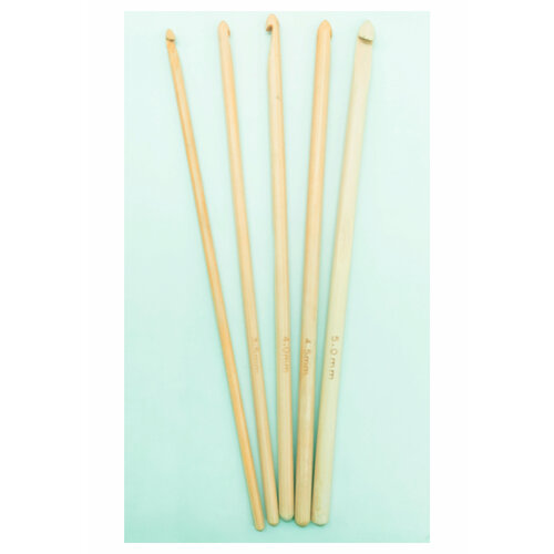 Набор бамбуковых крючков 5шт. d-3мм,3.5мм,4мм,4.5мм,5мм, длина- 15см, цвет: натуральный