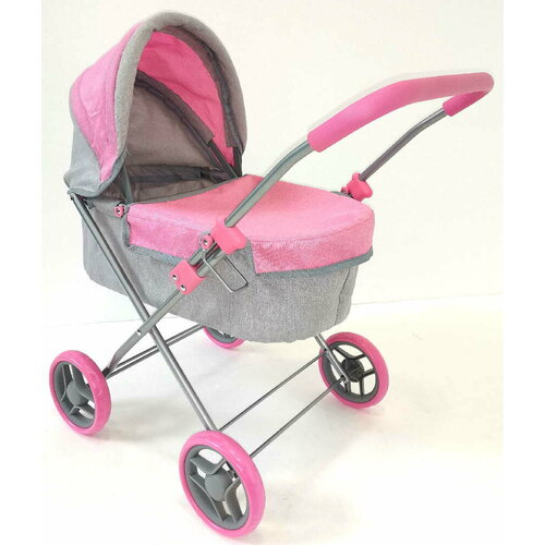 Коляска-люлька для кукол серая с розовой отделкой меланж в