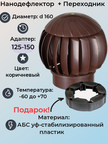 Изображение товара Ротационный нанодефлектор RAL 8017 (коричневый) в комплекте с переходником для труб диаметром 125-150 мм