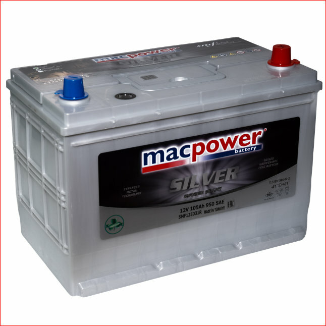 АКБ MacPOWER SMF125D31L, 100 А/часов, Прямой полярности, 306х173х225мм