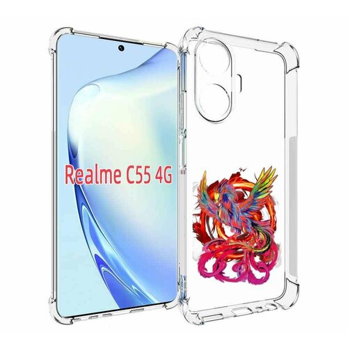Чехол MyPads красочный феникс для Realme C55 задняя панель накладка бампер