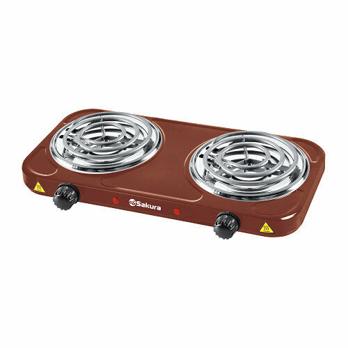Электроплита SAKURA ПЭ-03 2000Вт 145145мм 2 конфоркиспираль коричневая 214700₽
