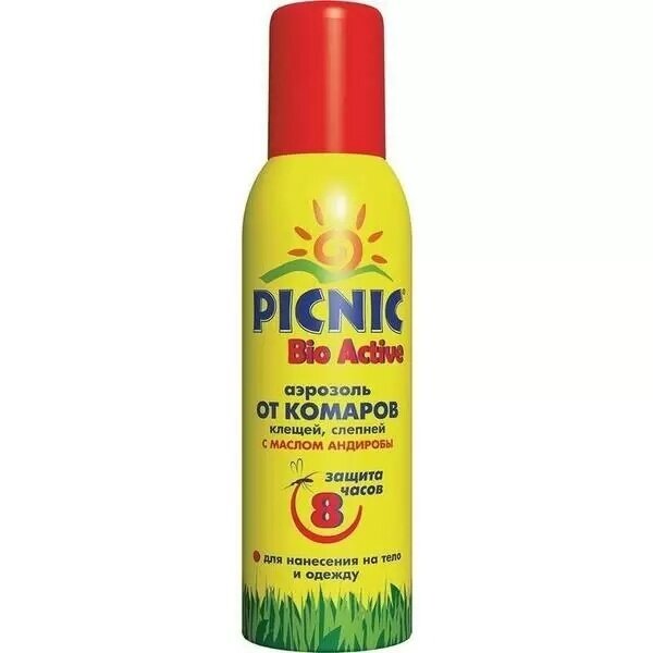 Аэрозоль от комаров и клещей Picnic "Bio Active", Защита 8 часов, 125 см3