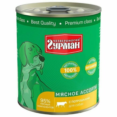Консервированный корм для собак, Четвероногий Гурман, потрошка, 340 г, 1 шт.