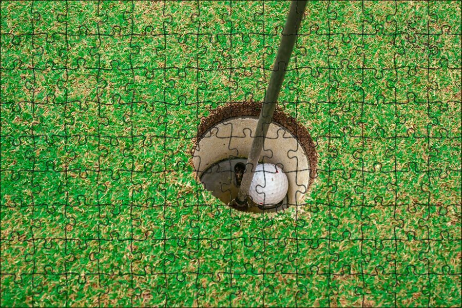 Магнитный пазл "Игра в гольф, гольф, мяч" на холодильник 27 x 18 см.