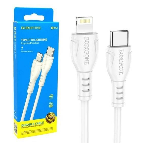 фото Usb Кабель-зарядка Type-C на Lightning Borofone BX51 Durable 12W 1м силиконовый белый