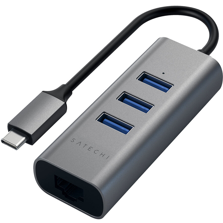 Переходник Satechi Type-C 2-in-1 USB 3.0 & Ethernet Aluminium Hub серый космос (ST-TC2N1USB31AM)