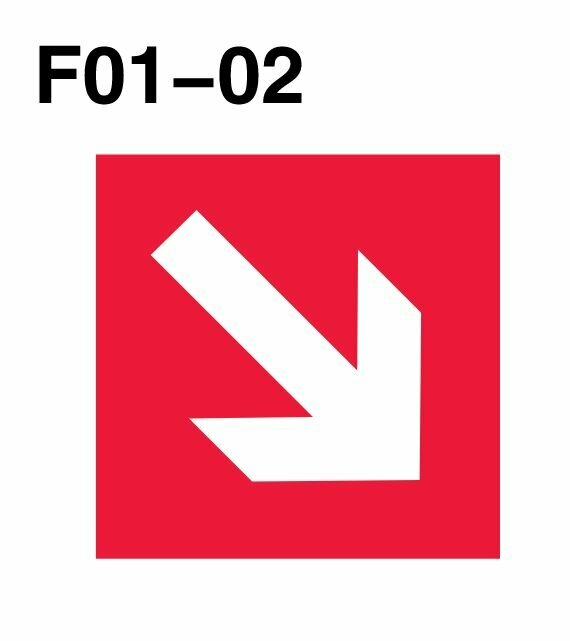 фото Световозвращающий, плоский, квадратный, красный знак пожарной безопасности F01-02 Направляющая стрелка под углом 45 (самоклеящаяся ПВХ плёнка, 100*100*0,1 мм, 1 шт, ГОСТ 12.4.026-2015)