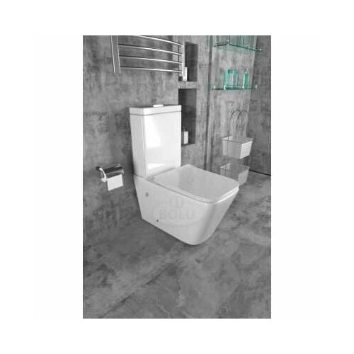 Унитаз напольный компакт безободковый Bolu T-2021 белый фарфоровый, в комплекте чаша, бачок и сиденье с микролифтом