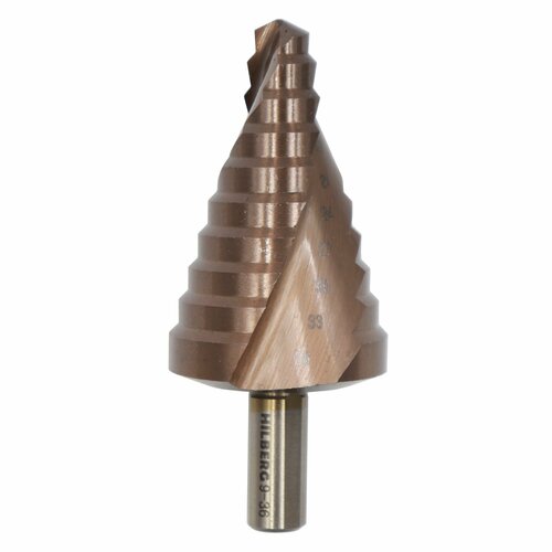 Сверло ступенчатое по металлу 9-36мм 10ступ Hilberg Р6М5 HSS-COBALT ST0936 3470₽