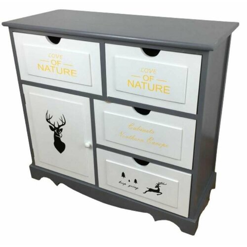 Комод с четырьмя ящиками и дверцей ЭкоДизайн HX003 серыйбелый 11435₽