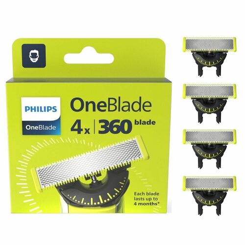 Лезвия сменные Philips QP440/50 для бритвы OneBlade, 4 шт. philips oneblade qp240 50 сменные лезвия 4 шт 1 упаковка