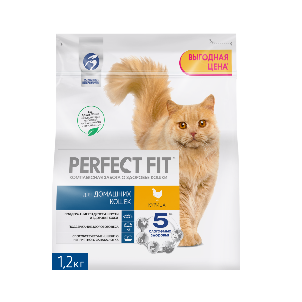 Корм PerfectFit для домашних кошек с курицей 1.2 кг PERFECT FIT - фото №3