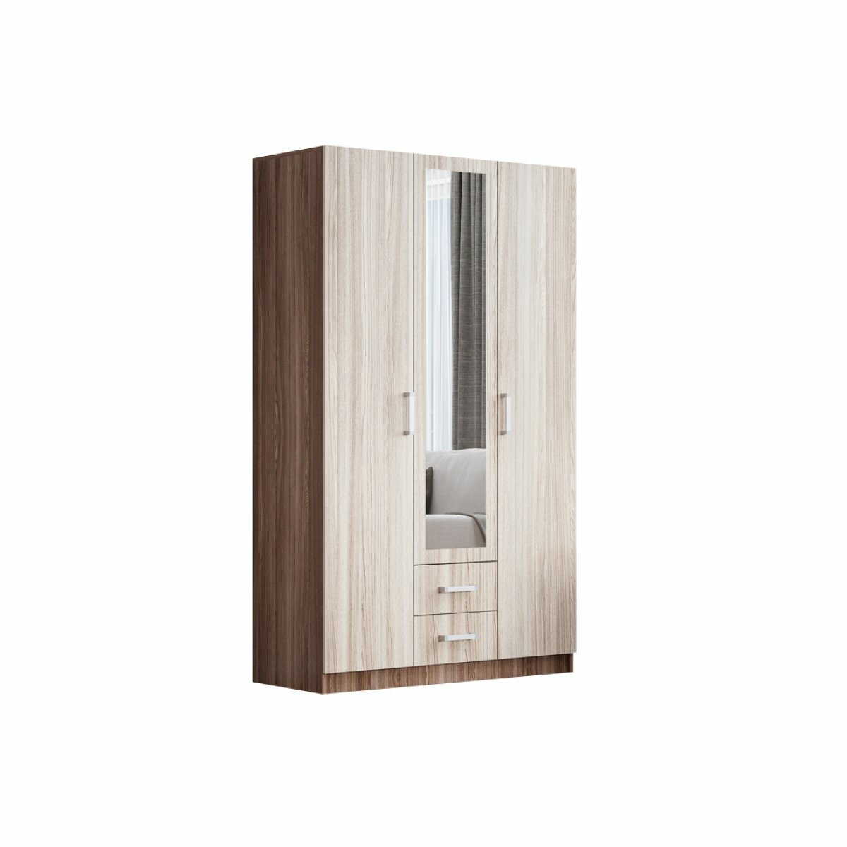 фото Шкаф 3-х створчатый №2 с зеркалом - ясень шимо светлый/ясень шимо темный