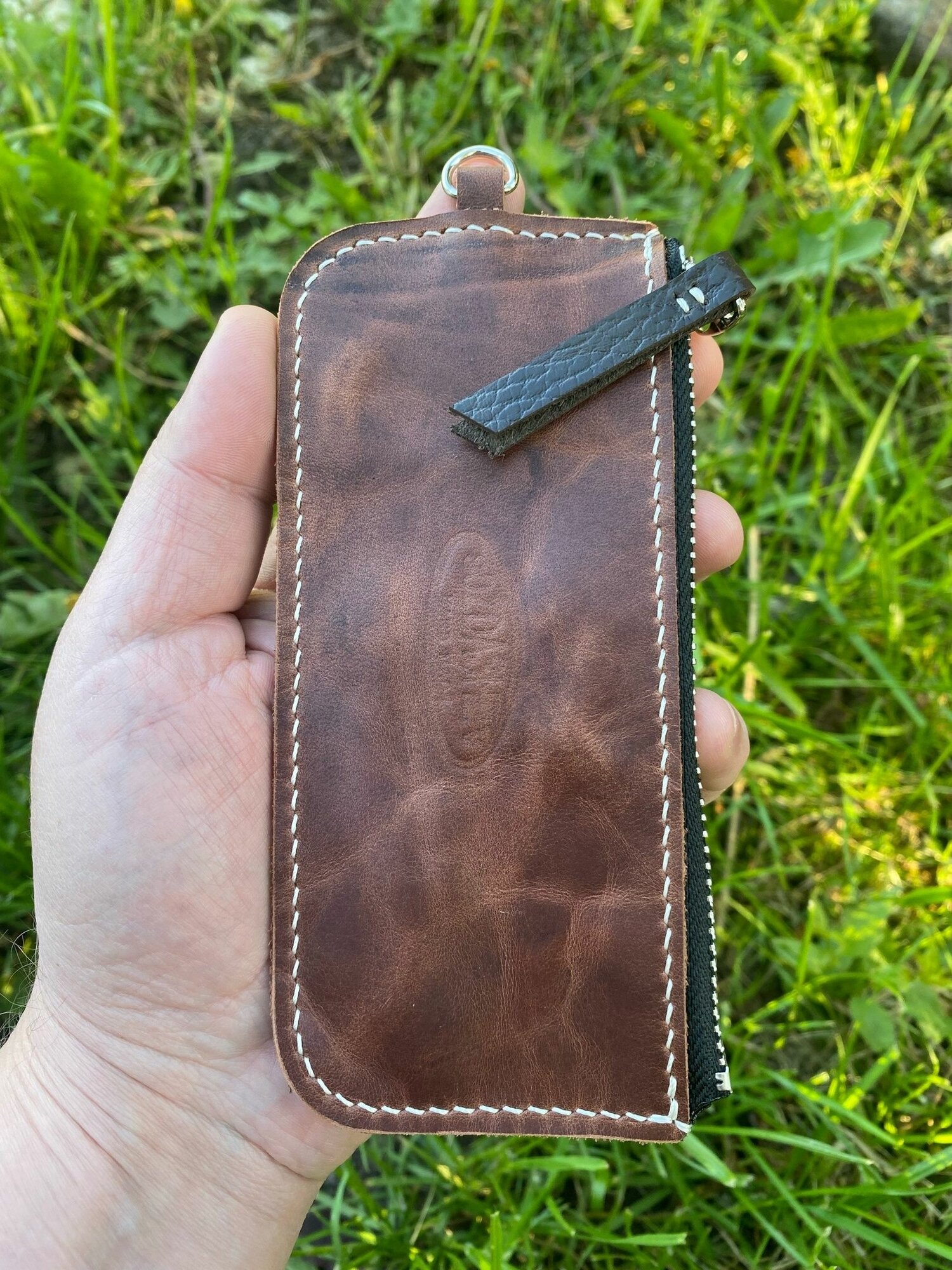 Ключница SOZDASHEV Hand Made Ключница кожаная на молнии карманная коричневая авторская / Монетница из натуральной итальянской кожи ручной работы