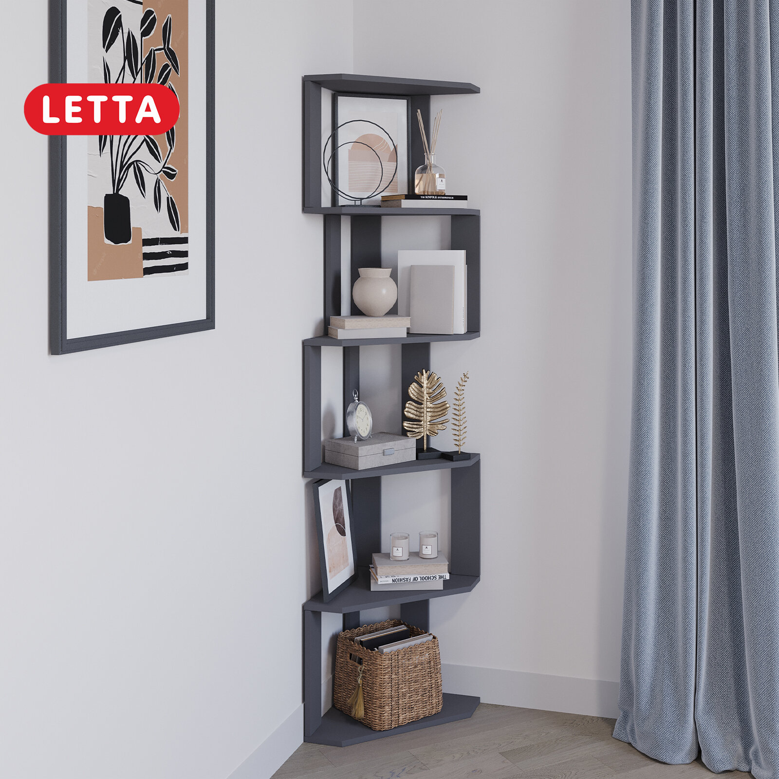 фото Стеллаж угловой Jazz Plus Цемент Светлый Вельвет