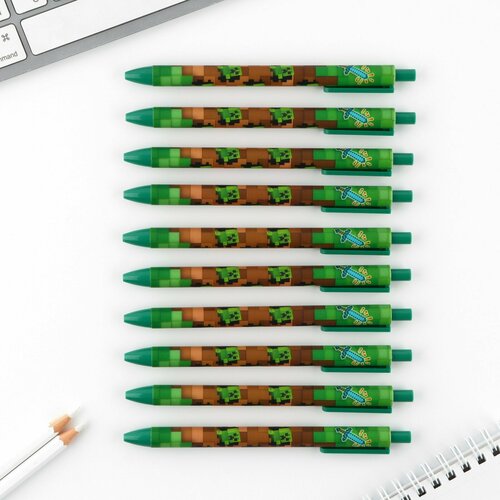 Автоматическая матовая шариковая ручка Пиксели 07 мм 10шт 792₽