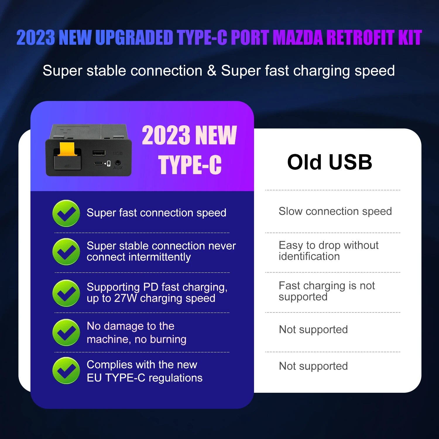USB-комплект TYPE-C Mazda CarPlay Android Auto HUB OEM для Mazda 2 3 6 CX3 CX5 CX8 CX9 MX5 Miata TK78669U0C-2023 новый, Wireless Carplay — фото 1