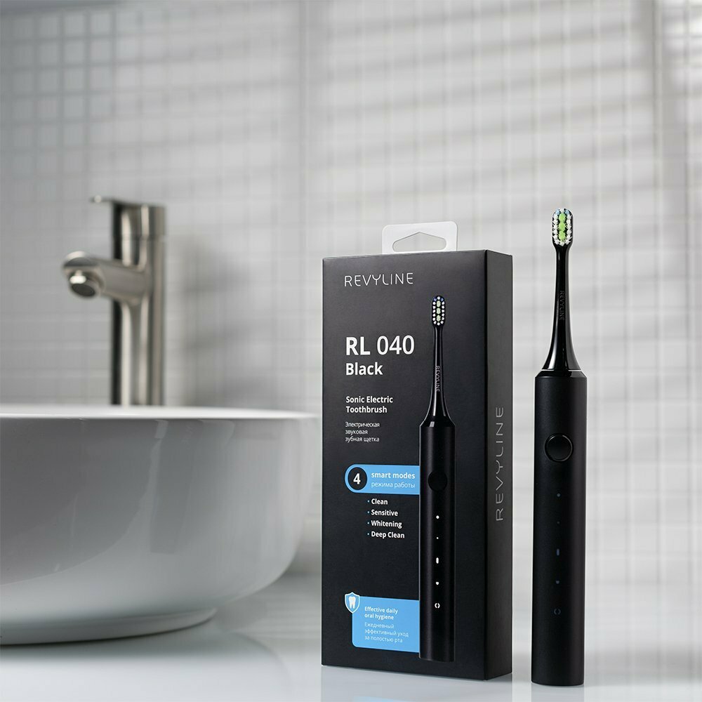Сменные насадки для электрической зубной звуковой щетки Revyline RL 040 , Black, черные, 2шт. — фото 1