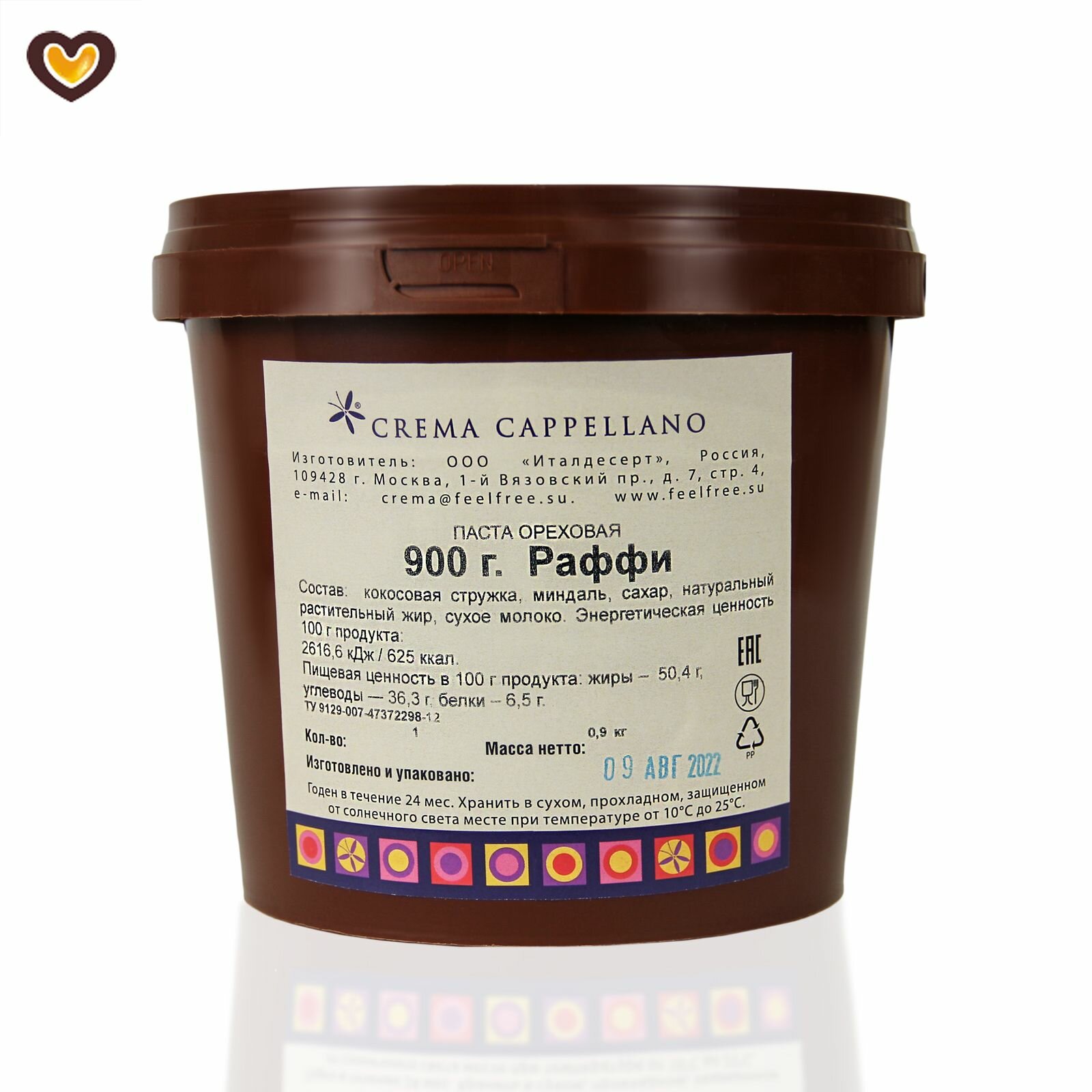 Паста ореховая Crema Cappellano Раффи (кокос + миндаль), вед 900 г