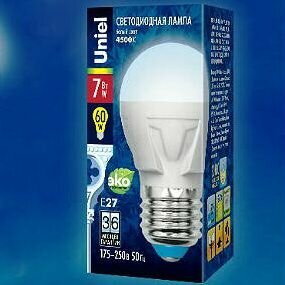 фото Лампочка светодиодная Uniel Palazzo LED-G45 7W/NW/E27/FR 7Вт 4500К Е27 шар PLP01WH