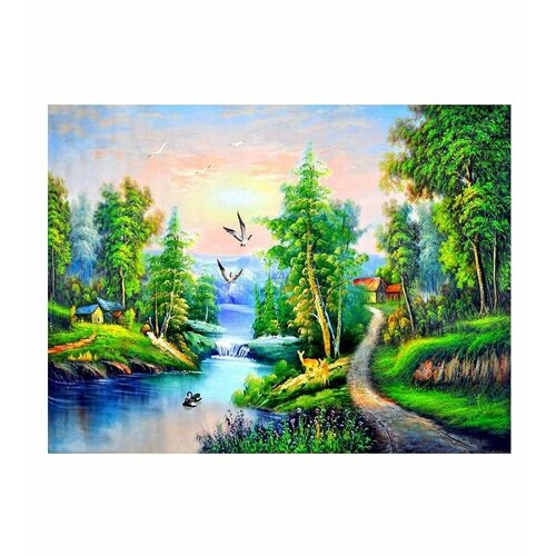 Алмазная мозаика на подрамнике Картина стразами Река в лесу 20х30 см сложность 5 цветов 17 Komas 600₽