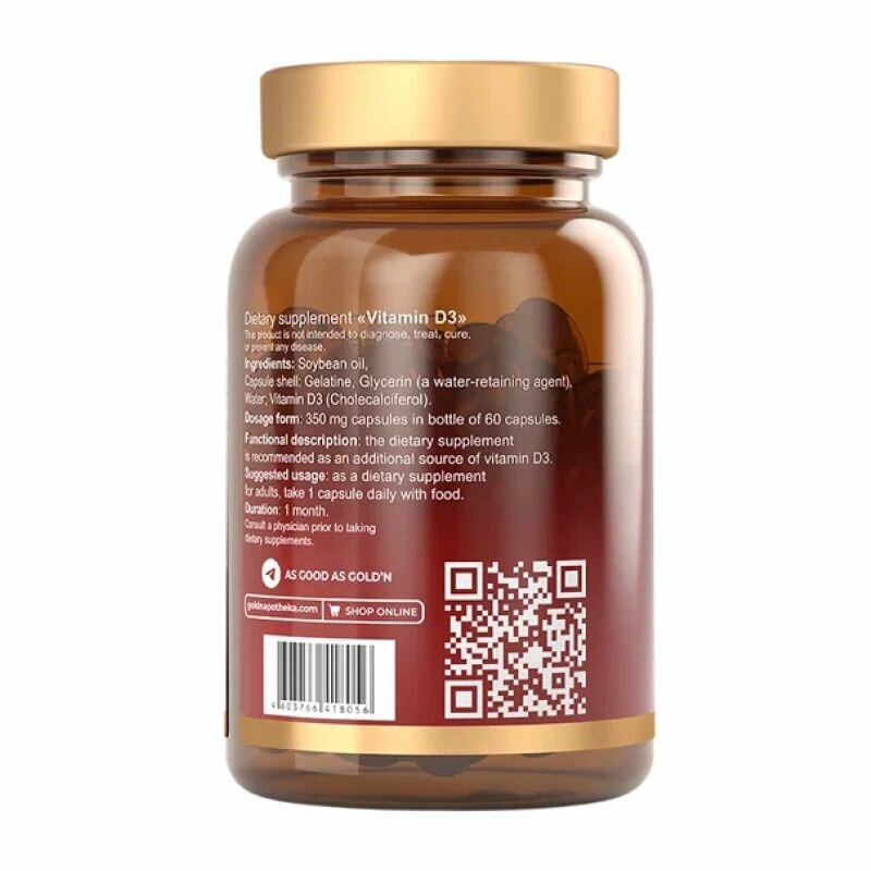 GOLD'N APOTHEKA Vitamin D3 (Витамин Д3) капсулы, 600 МЕ (15 мкг), 60 шт — фото 1