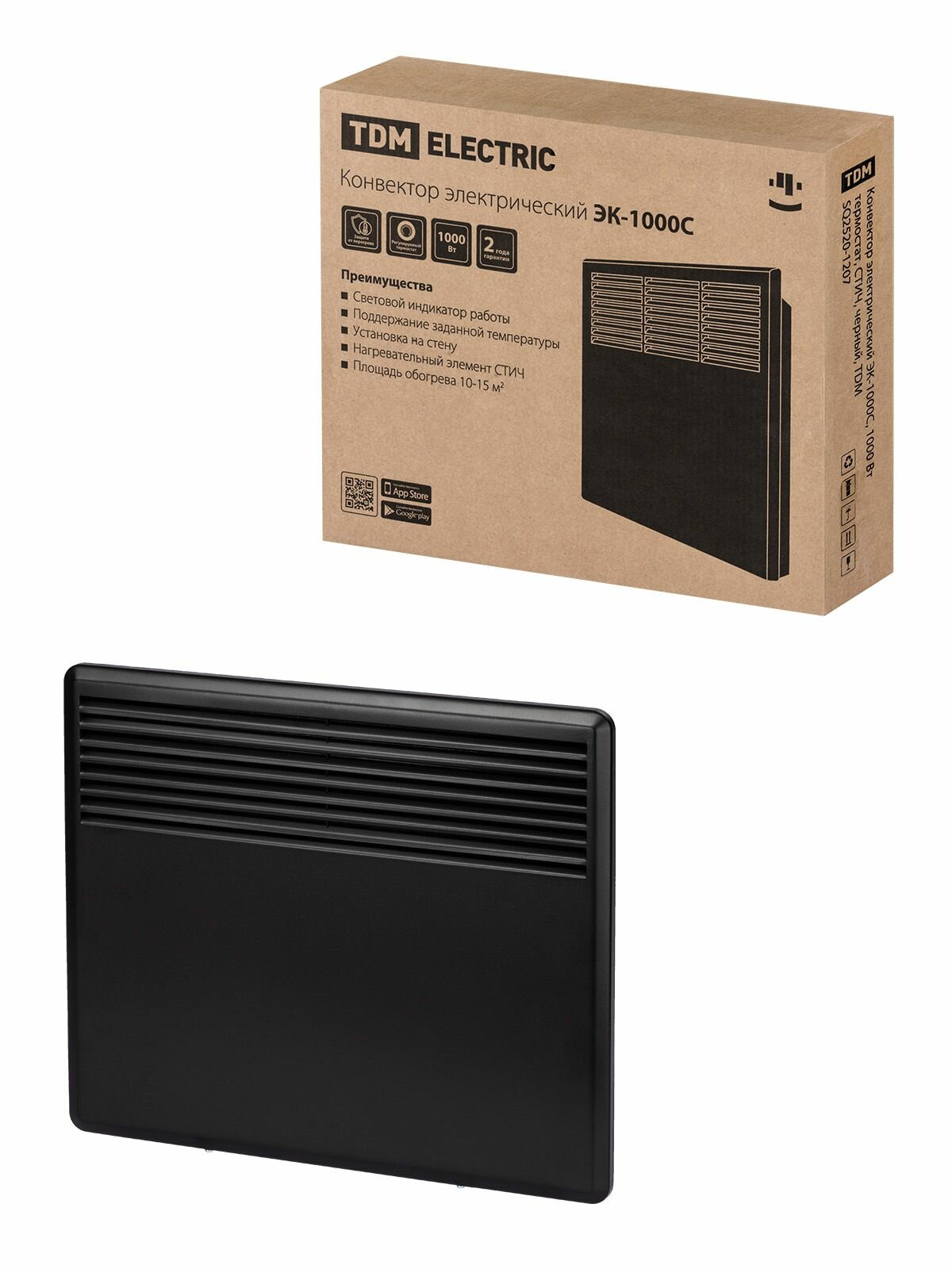 Конвектор электрический ЭК-1000С 1000 Вт термостат стич черный TDM