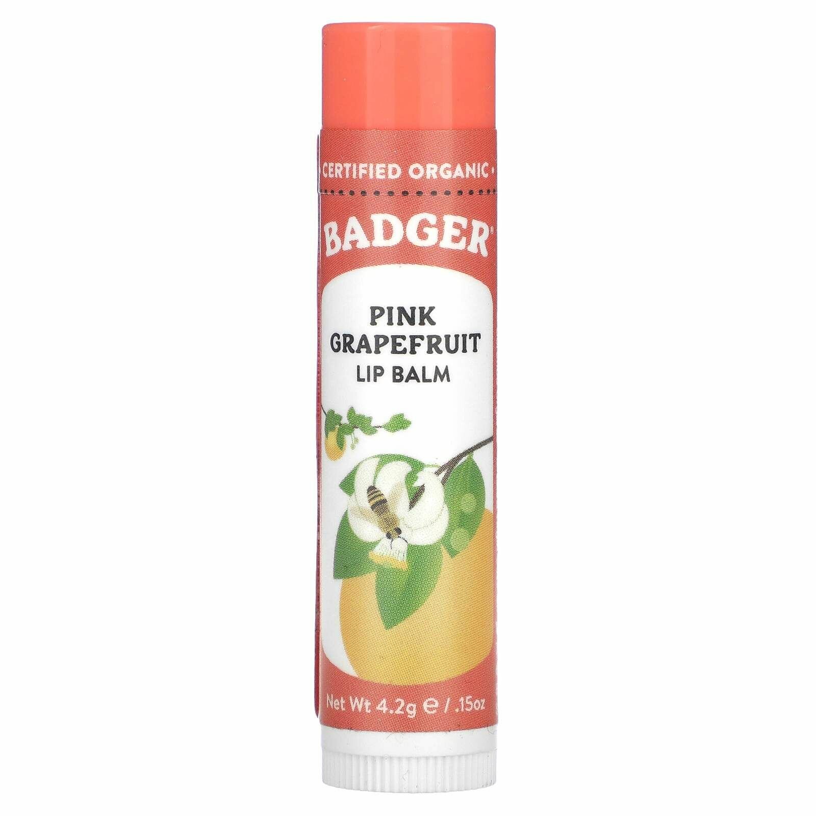 Badger Company, Органический бальзам для губ, розовый грейпфрут, Lip Balm, Pink Grapefruit, 4,2г