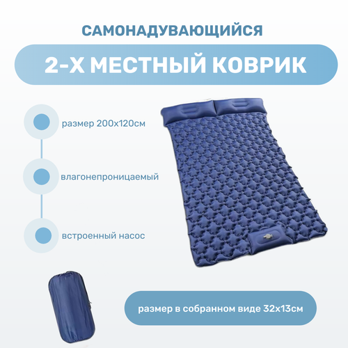 Самонадувающийся 2-х местный кемпинговый коврик синий