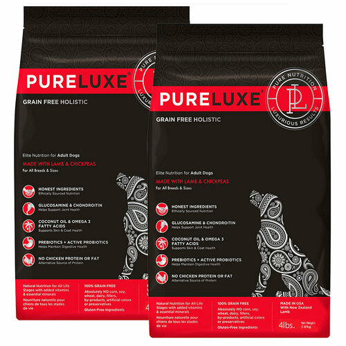 фото Pureluxe элитное питание монобелковый для взрослых собак всех пород с ягненком и нутом (1,81 + 1,81 кг)