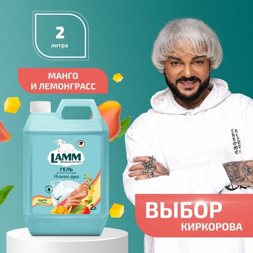 фото Lamm нежные руки средство для мытья посуды манго + лемонграсс 2 л, без фосфатов