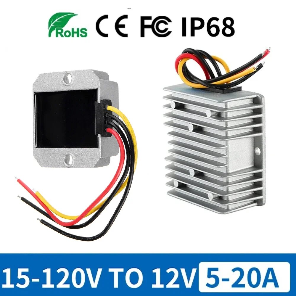 Kangwobei 60V 72V to 12V DC Converter, DC 60V 72V (20-90V), DC 12V 15A
