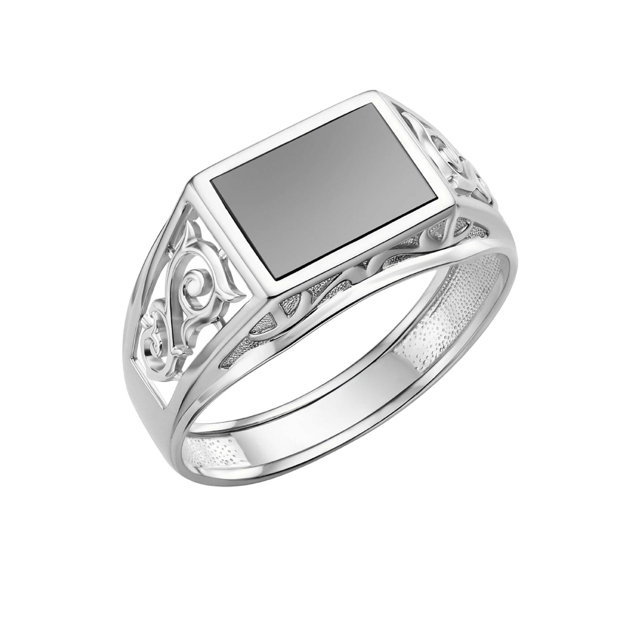 Печатка Diamant online, серебро, 925 проба, родирование, оникс, размер 19, черный