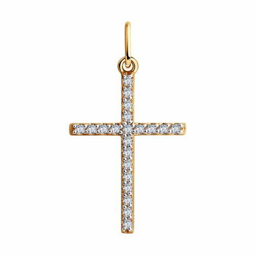 фото Крестик diamant online, красное золото, 585 проба, фианит, размер 2.8 см., прозрачный